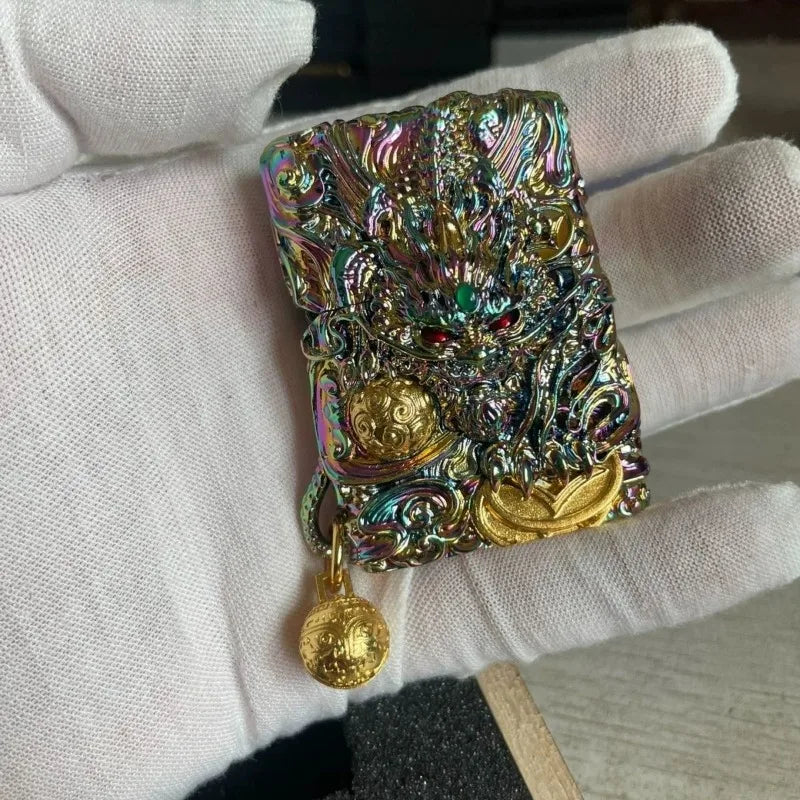 Hand Carved Pixiu Kerosen Lighter Windproof, Non Stick, Agile Lighters Smoking for Men As A Collection Gift Gadgets for Men